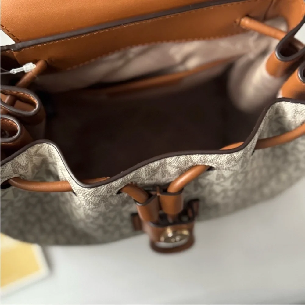 Michael Kors Brown and Cream MK Logo Backpack